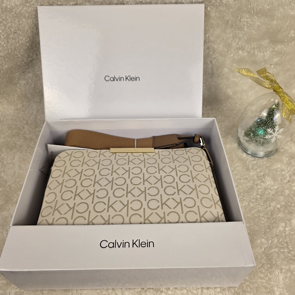 Calvin Klein Beige Monogram Wristlet, Christmas Promotion